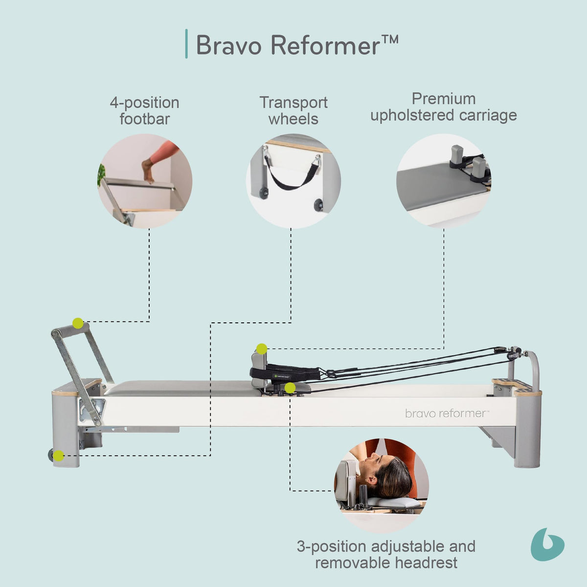Balanced Body Bravo Reformer, Pilates Apparatus for Studio and Home Workouts, Dove