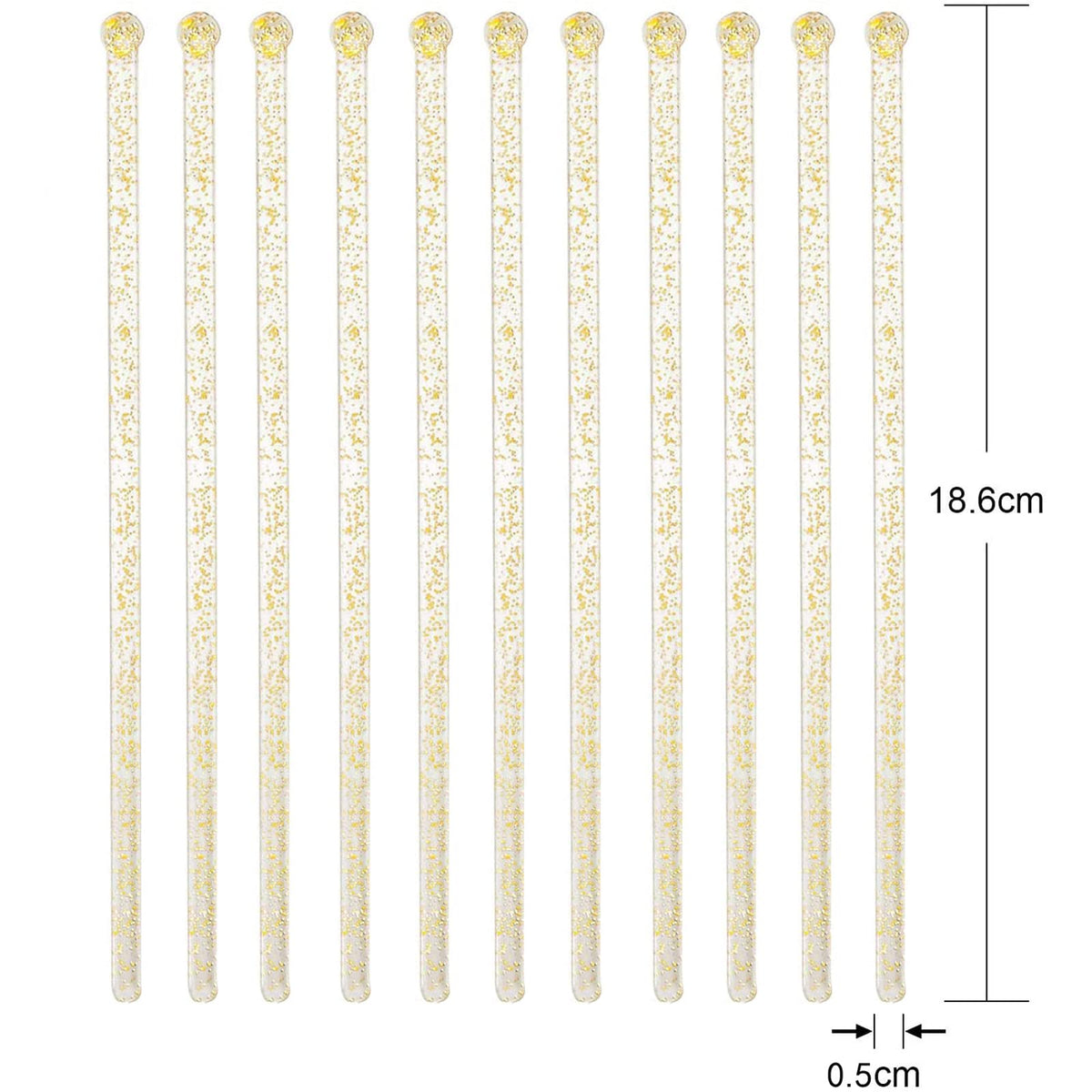 Ball Head Stirrer Disposible Plastic Round Top Crystal Swizzle Sticks, Crystal Cake Pops, Cocktail Coffee Drink Stirrers 100 Pieces (Clear Gold Glitter)