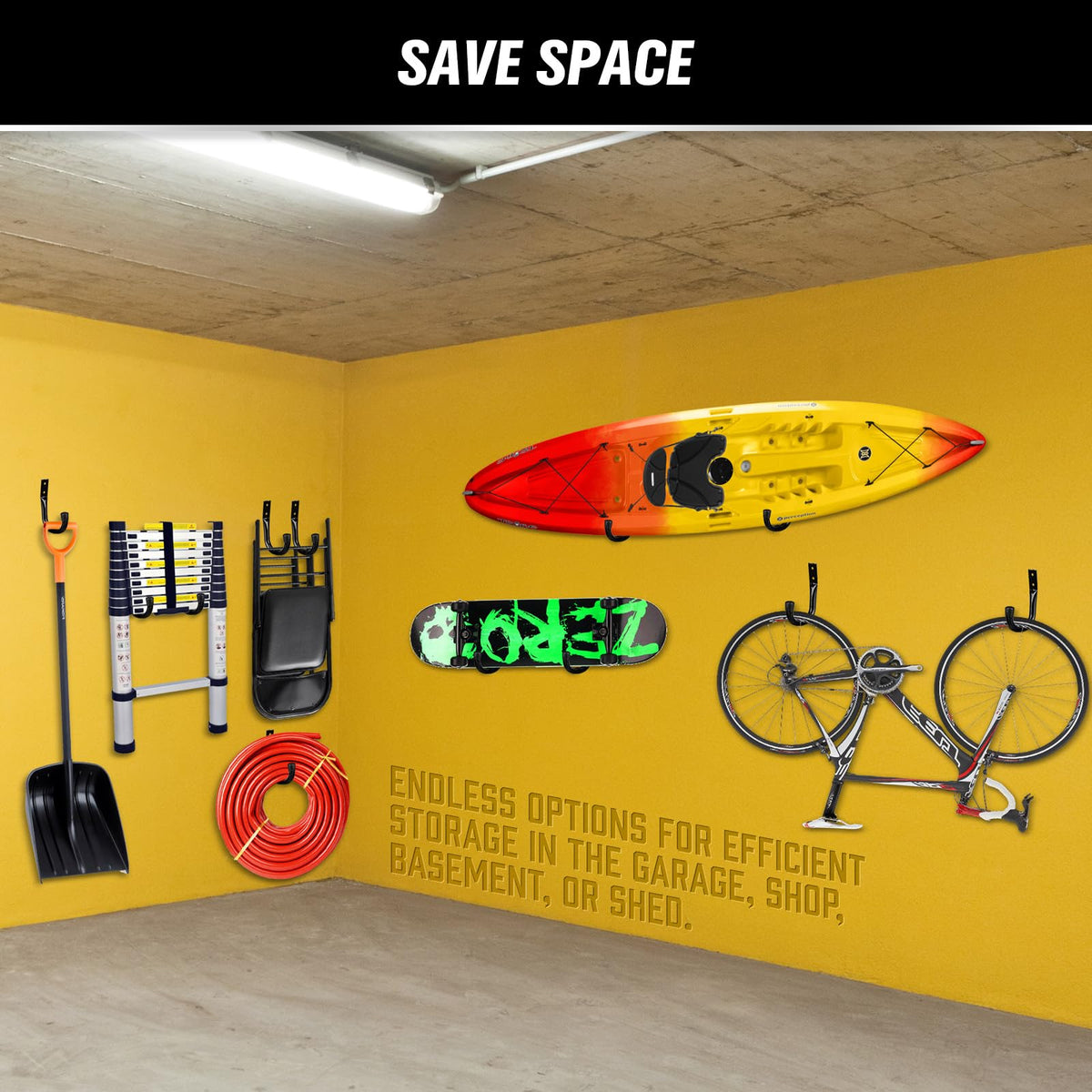 Heavy Duty Garage Storage Hooks, 6-piece Bike Hooks for Garage Wall, Utility Garage Hooks, Wall Mount J Hook for Hanging, Large Metal Storage Organizer Tool, Extension Cord Hanger