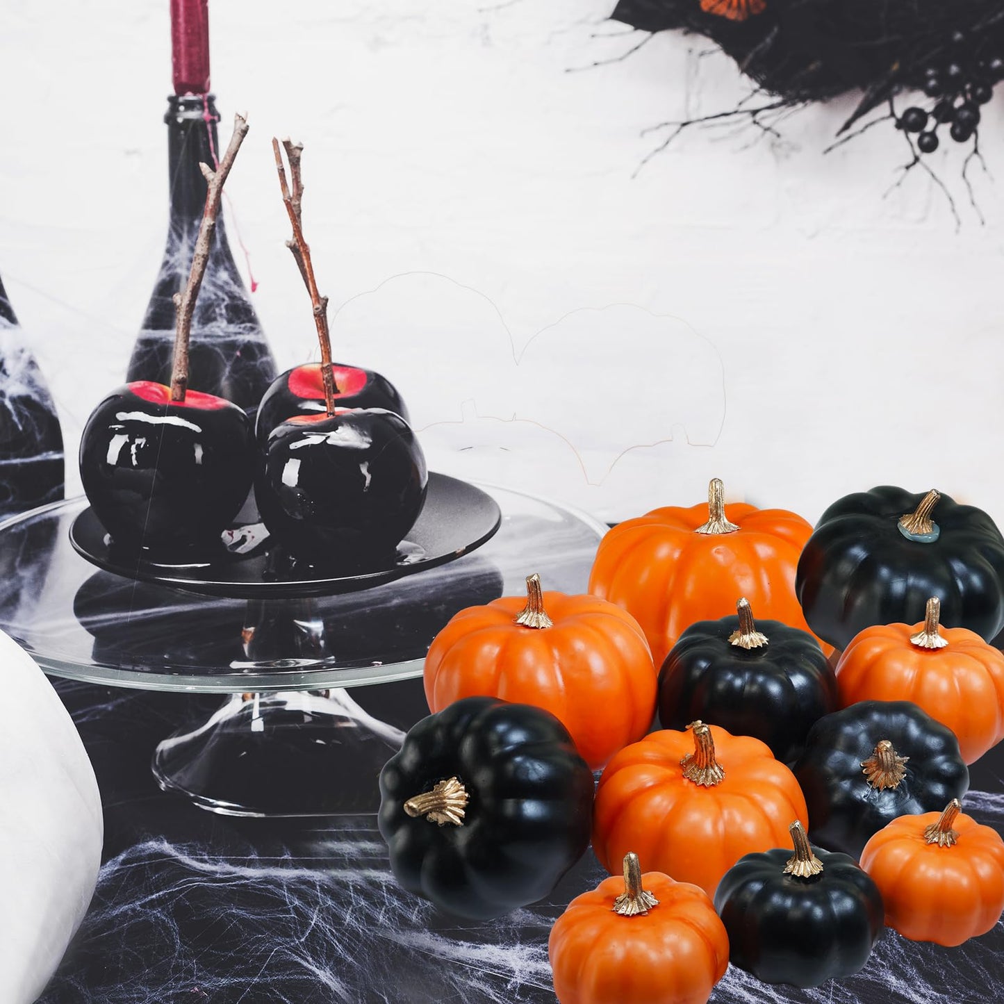 Winlyn 12 Pcs Artificial Orange & Black Pumpkins - Small Decorative Fall Pumpkins for Autumn Harvest, Thanksgiving, Home Party, Wedding Centerpiece, Table Mantel