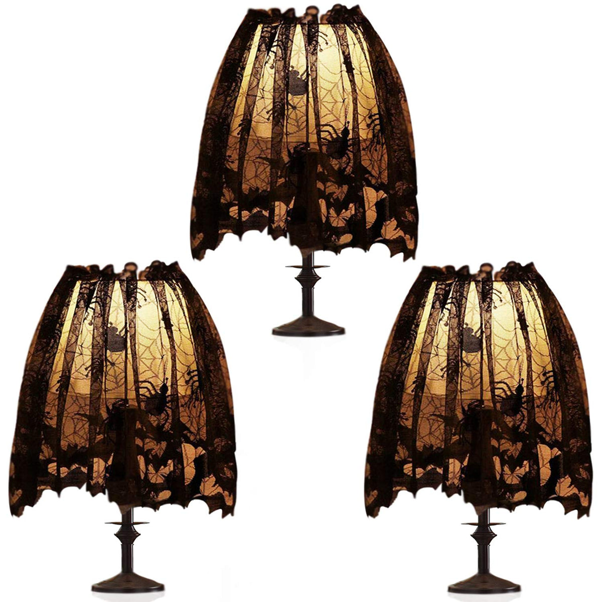 3Pcs Halloween Lamp Shade Cover Decoration, Black Lace Ribbon Spider web Lampshades Cover Topper Scarf for Festive Party Indoor Decor Supplies, Large 20 X 60 Inch Spiderweb Lamp Shade Cover