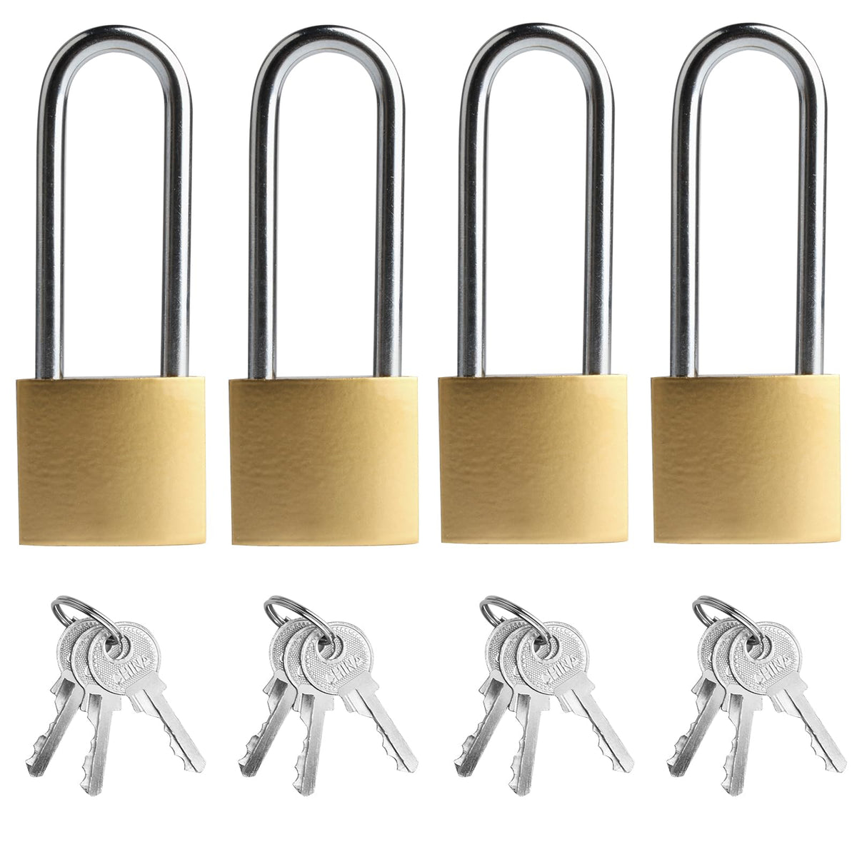 4 PCS Long Keyed Padlock Waterproof Solid Brass Lock, Padlock with Keys, 3.4 Inch Padlocks with Same Key 38mm Heavy-Duty Locks Storage Unit School Gym Locker, Fence, Toolbox, Hasp Storage