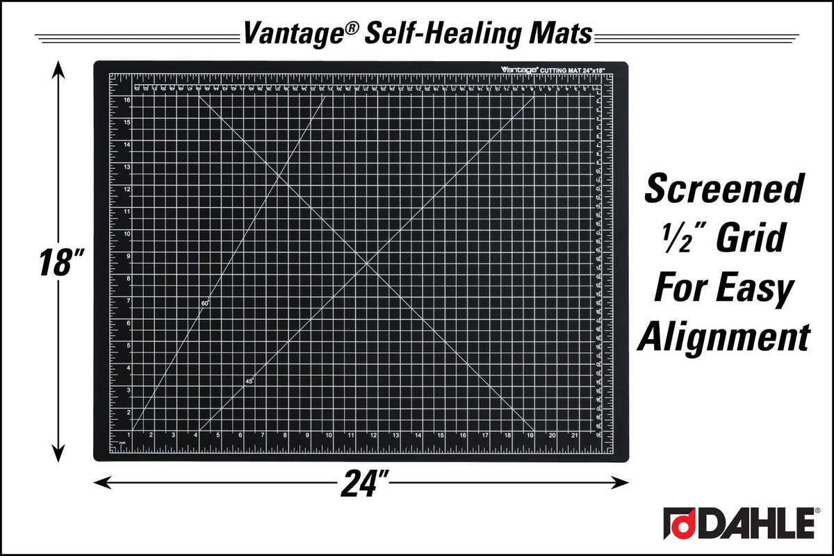 Dahle Vantage 10792 Double-Sided Premium Self-Healing Cutting Mat, 18"x24", 1/2" Grid, 5 Layers for Max Healing, Perfect for Crafts & Sewing, Black