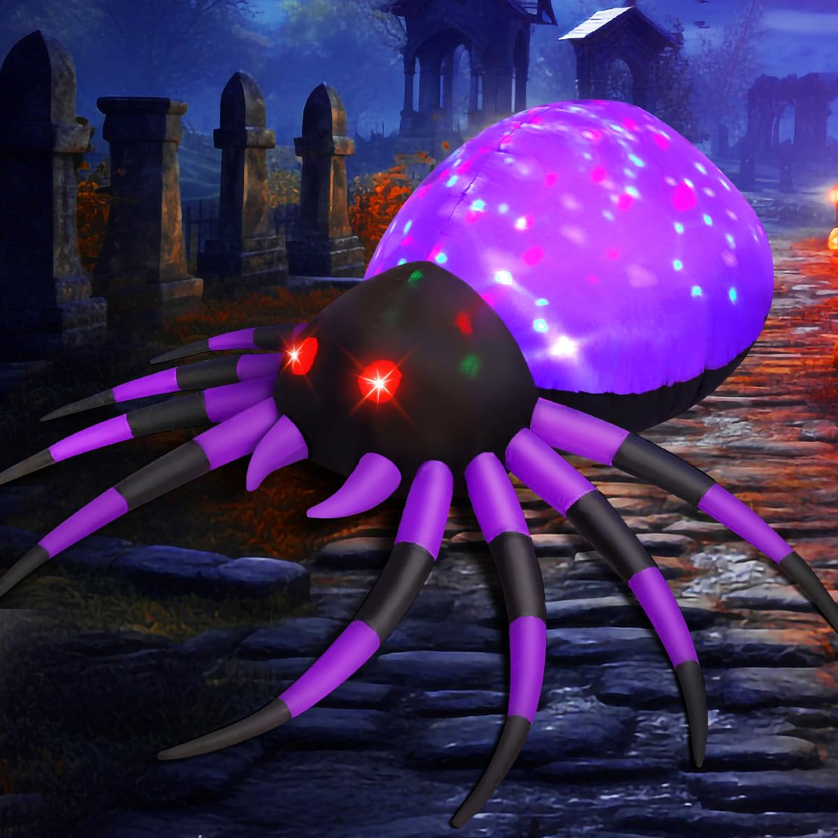 GOOSH 5 FT Width Halloween Inflatable Spider Outdoor Decoration with Magic Light, Blow Up Yard Inflatables Holiday Inflatables for Outdoor Yard Garden Lawn Decor