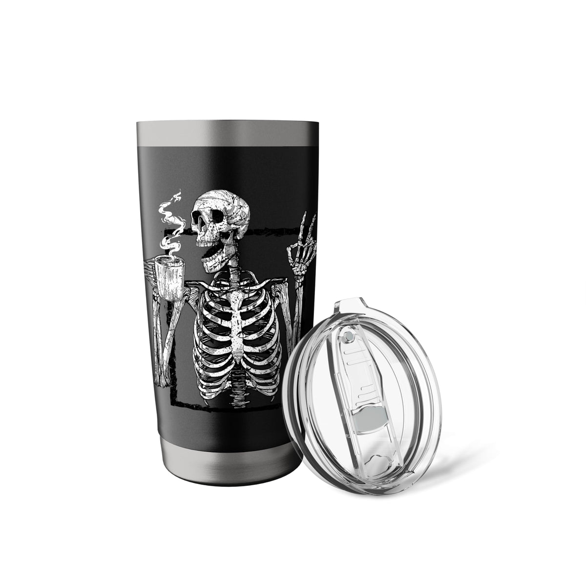 Skeleton Drinking Coffee Gothic Peace Sign Halloween Grunge Stainless Steel Insulated Tumbler