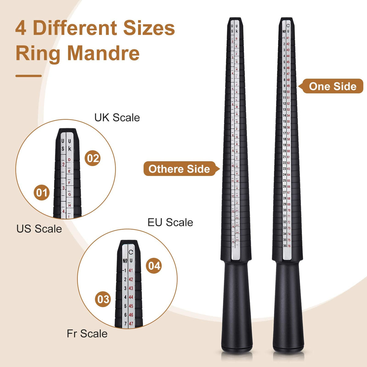 11 Pieces Metal Us UK Ring Mandrel Set, Size 1-13 with Half Size Ring Sizer Gauge Jewelry Mandrel Jewelry Hammer Adjuster Polishing Cloth Polishing Stick Polished Agate Knife Measuring Tool(Black)