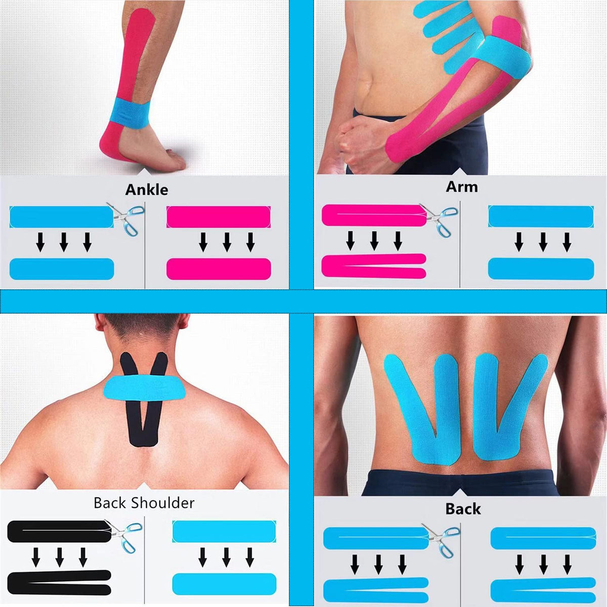 Kinesiology Tape Precut Strips Pro Athletic (3 Rolls,60 Strips) Original Cotton Waterproof Breathable Latex Free Tape for Muscle Pain Relief and Joint Support Elastic Sports Activities Tapes (Mix)