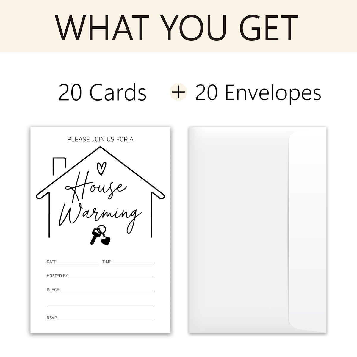 XZMBQ Housewarming Party Invitations - 20 Invitation Cards 4”x6” with 20 Envelopes - Invitations for Housewarming Party Invites.(134)