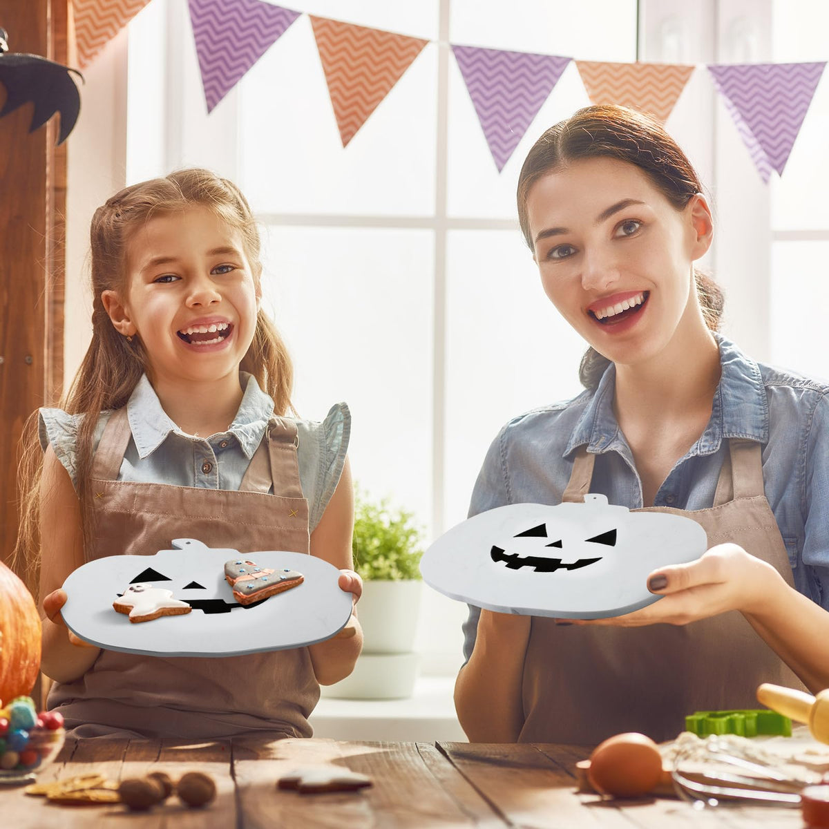 Reallnaive Halloween Marble Pumpkin Cheese Board Charcuterie Cutting Tray Marble Serving Decorative for Decoration Charcuterie Kitchen(White)