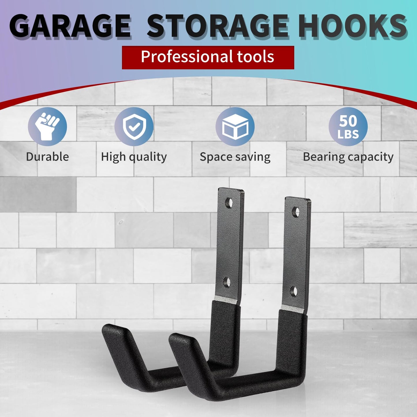 SINCHEEWAY Heavy Duty Steel Hooks - Wall Mount Organizer for Garage & Garden Tools, Hoses & More (4, Small)