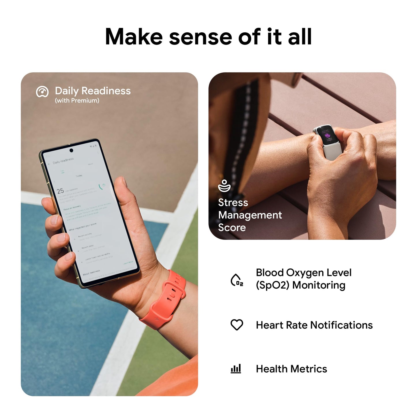 Fitbit Charge 6 Fitness Tracker with Google Apps - Heart Rate on Exercise Equipment - 3-Month Google Health Premium Membership Included - Health Tools - Porcelain/Silver - Small&Large Bands Included