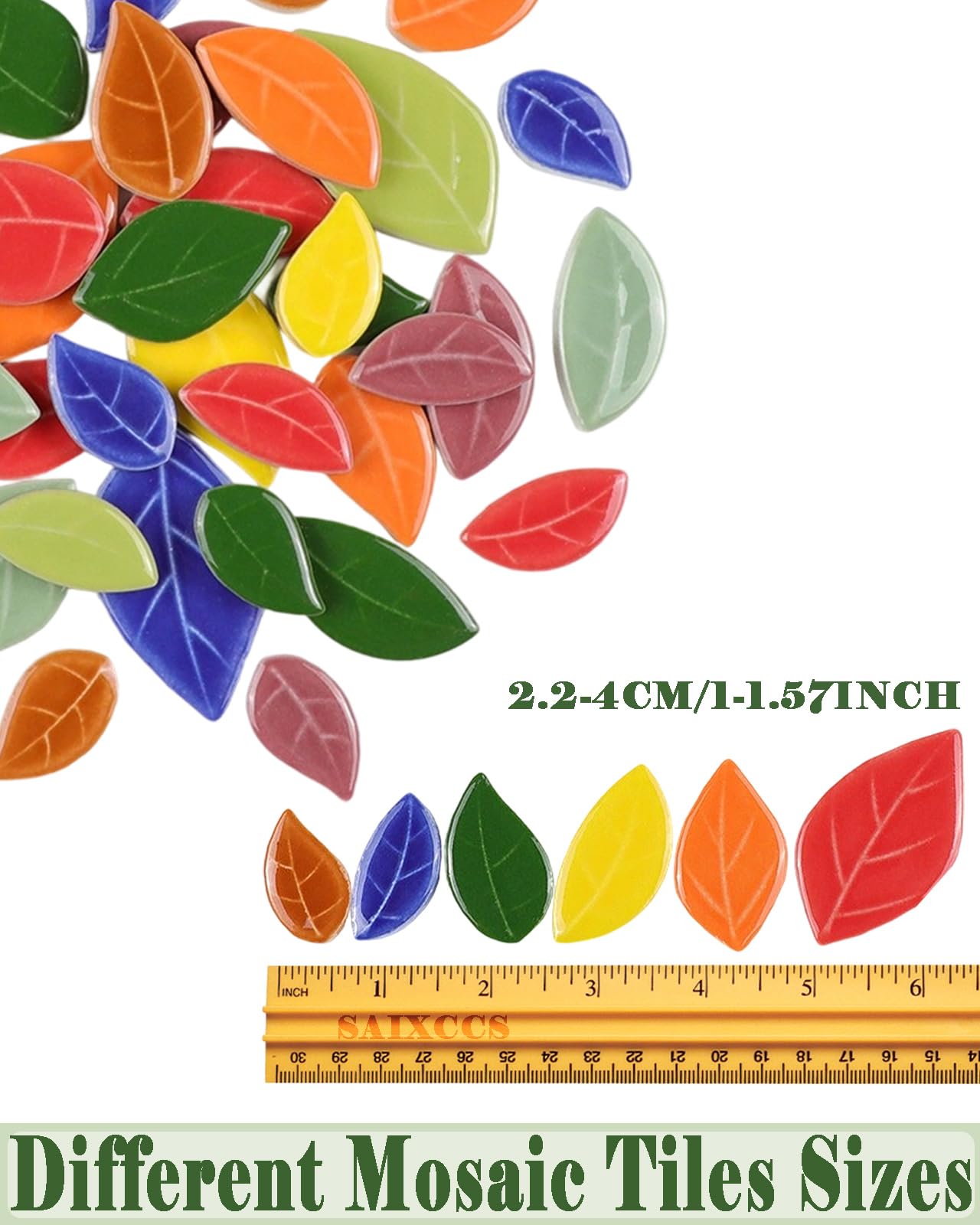 200g Mixed Sizes Leaves Mosaic Tiles for Craft Bulk, Small Ceramic DIY Stepping Stone Kit, Glazed Porcelain Tiles for Coasters Lamp Bathroom Decorations (Red)