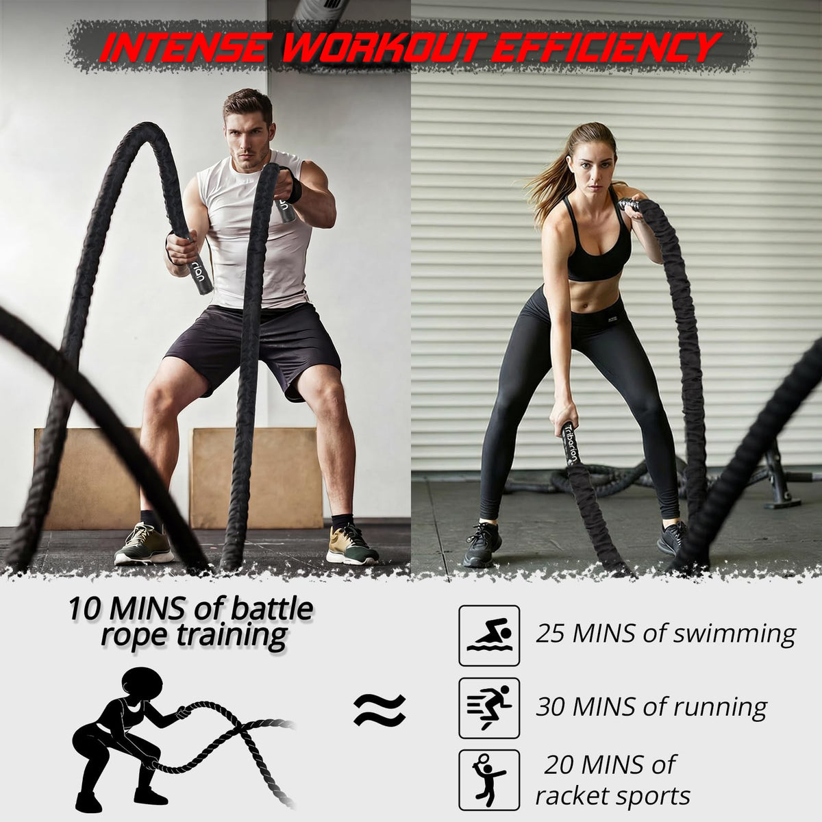 Battle Rope for Home Gym Workout - 1.5 Inch 30ft Heavy Weighted Training Exercise Ropes Fitness Equipment with Sleeve and Anchor Strap Kit for Outdoor Working Out