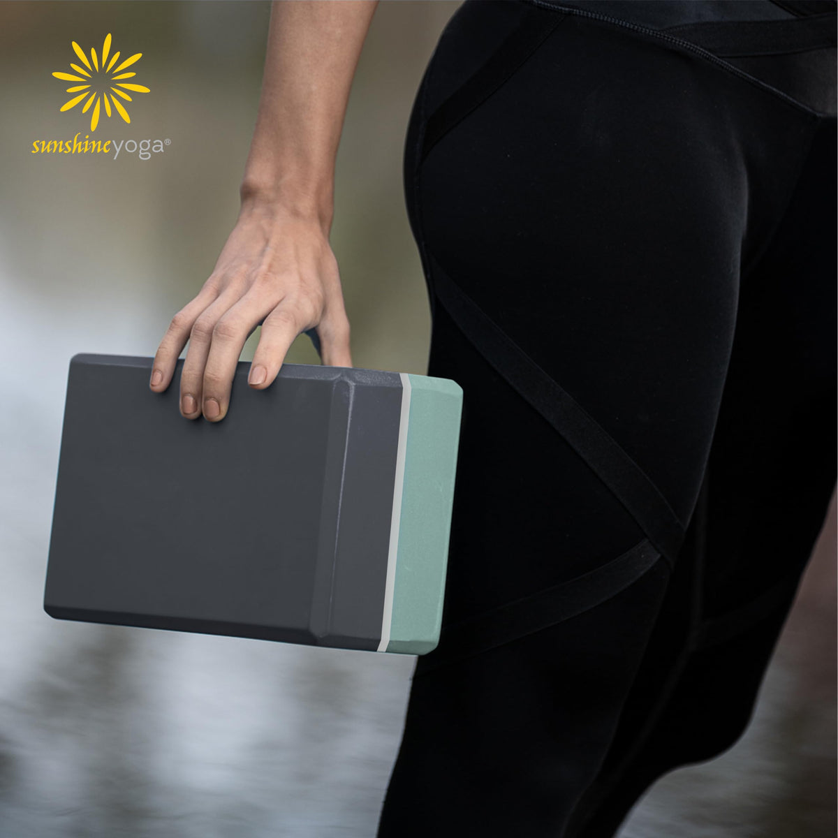 Sunshine Yoga 4" Striped Yoga Block, 10 Pack Bulk EVA Foam Yoga Blocks, Firm and Supportive Yoga Brick, Balance Foam for Stretching, Pilates, and Workout, 4" x 6" x 9", Smoky Sage