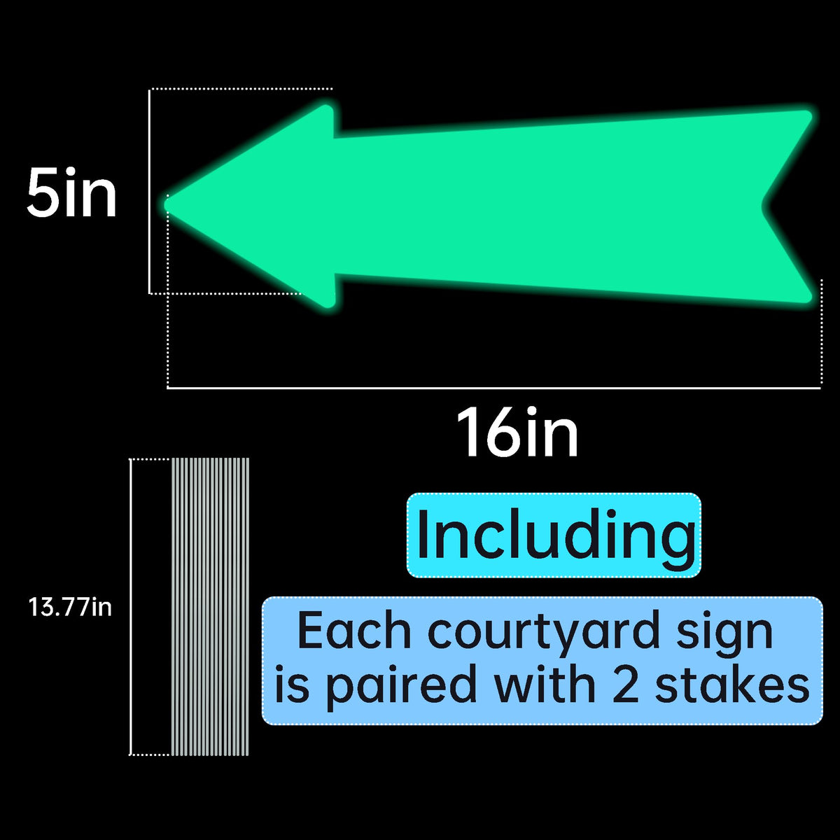 Glow in the Dark - Arrow Signs with Stakes 16 x 5 Inches,This Way Directional Arrow Yard Signs,Halloween Decorations Outdoor, Birthday Party Signs (10)