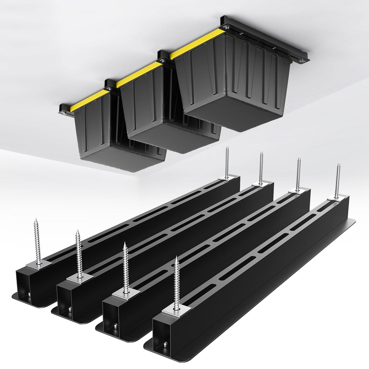 EVERHANGER Ceiling Storage Rack, Heavy Duty Overhead Garage Storage Rack, Adjustable Ceiling Bin Storage System, 4 Sets for 3 Bins, 26 Inch