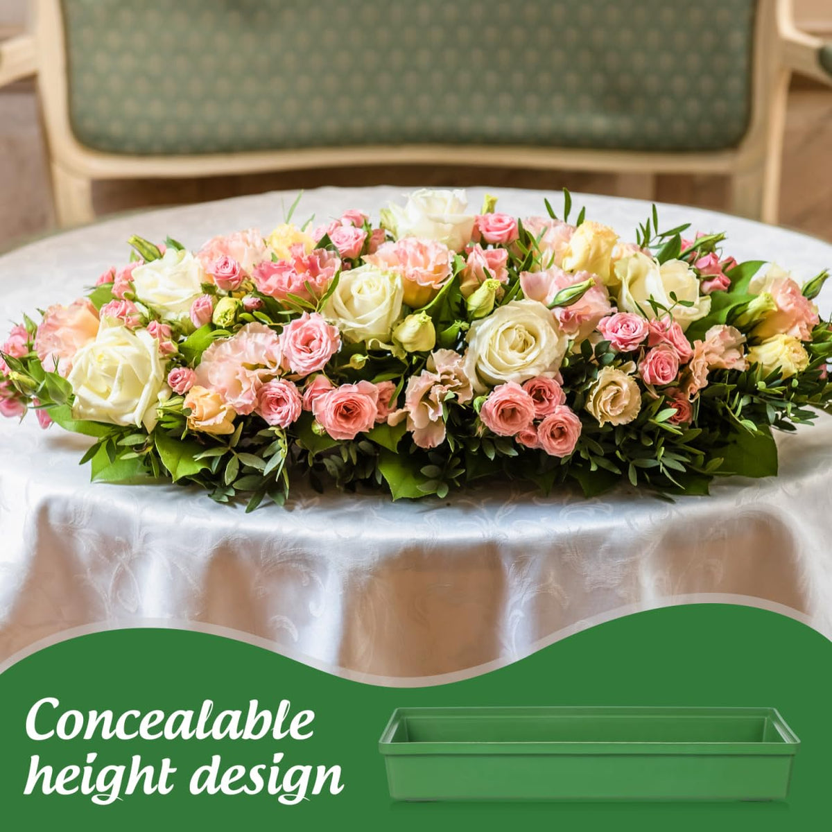 YARNOW 10 Pcs Floral Arrangement Tray Rectangle Flower Foam Base for Centerpiece, Green Plastic Dish with Prongs for Wedding Party Decoration, Bases para Arreglos