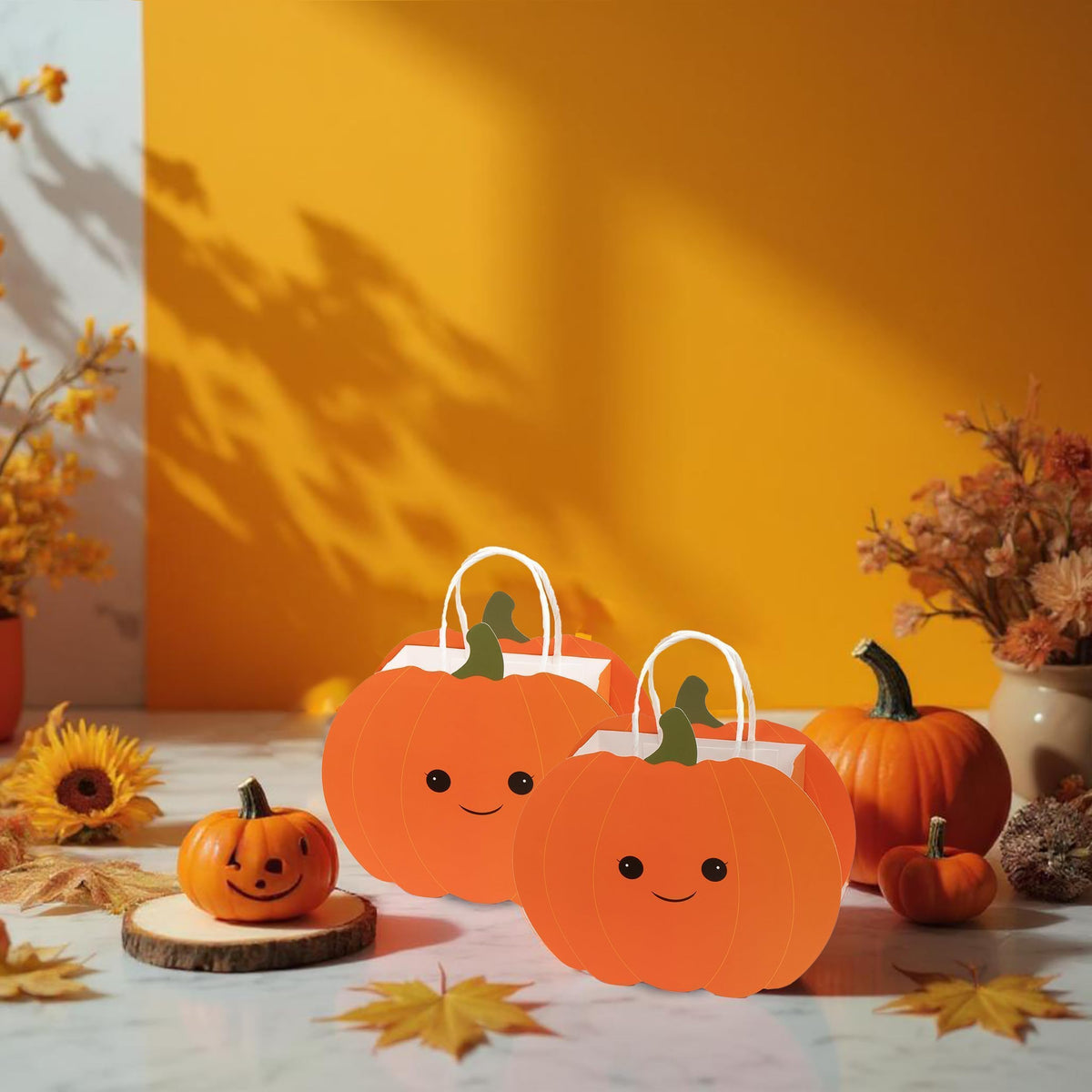 Cheerland Pumpkin Gift Bag Fall Party Favor Bags Cute Friendsgiving Goodie Treat Bag for Kids Birthday Baby Shower Autumn Theme Festival Harvest Thanksgiving Party Classroom Celebration Supplies 8pcs