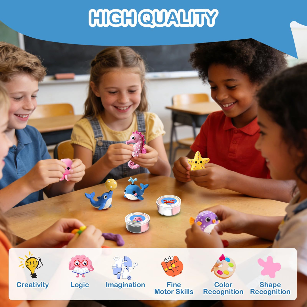 Air Dry Clay Kit - 12 Marine Animal Modeling Clay for Kids, Complete DIY Clay Craft Set with Sculpting Tools & Step-by-Step Tutorials, Ultra Soft & Non-Sticky Clay, Children's Day Gift Ideas