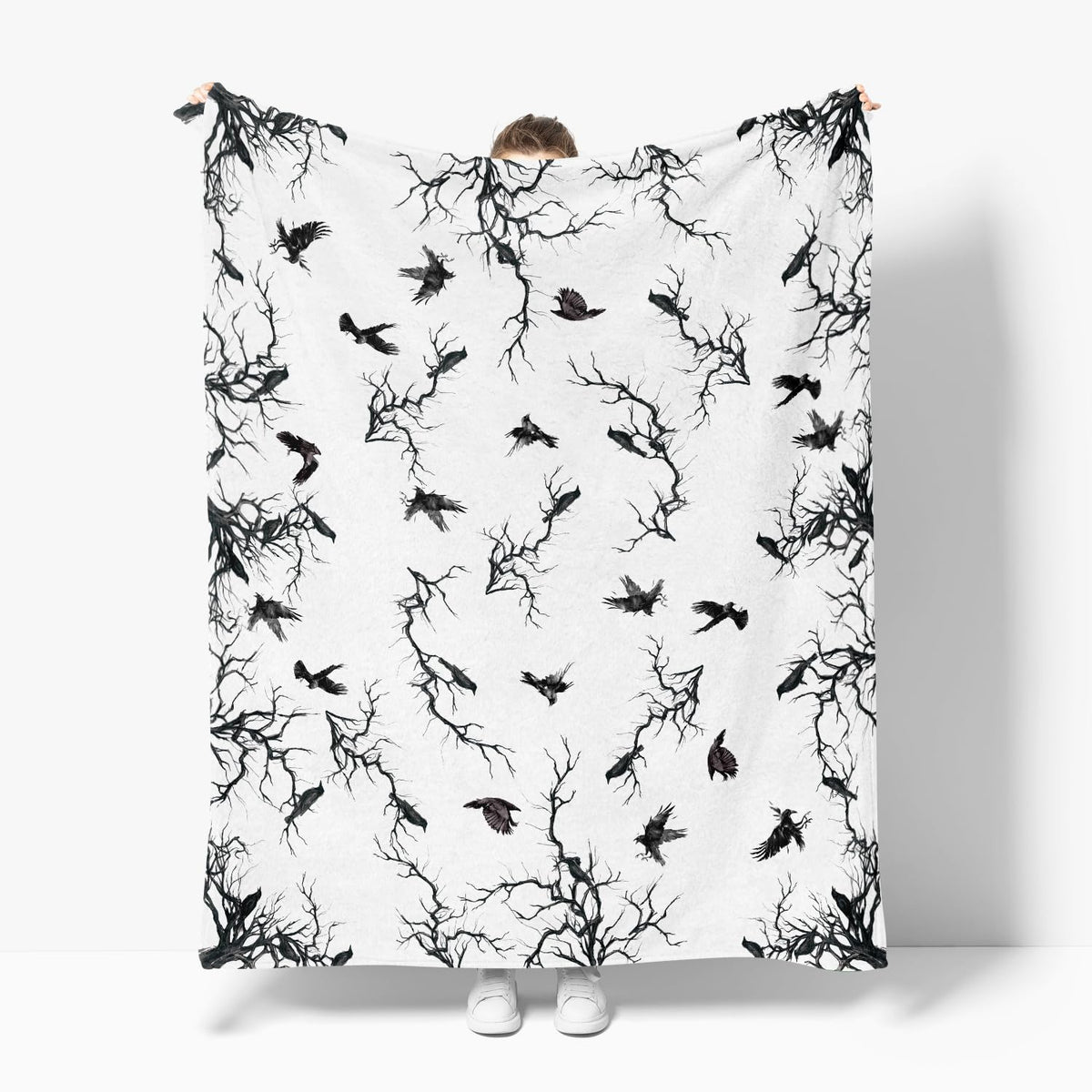 Horaldaily Halloween Flannel Blanket Throw, Crow Tree Soft Fuzzy Plush Cozy Fleece Blankets for Couch Sofa Bed Lounging, Ideal Gifts for Kids Adults Wife Self, 50x60