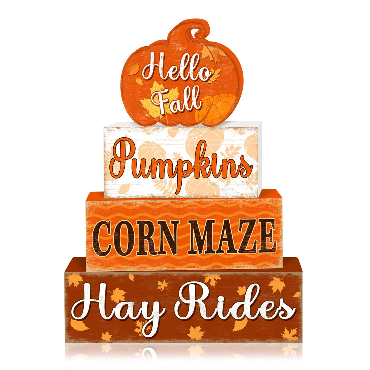 4 Pcs Fall Decorations for Home Thanksgiving Pumpkin Tiered Tray Decor, Fall Table Decor Farmhouse Rustic Wooden Pumpkin Block Sign Autumn Harvest Tabletop Centerpieces for Home Kitchen Indoor