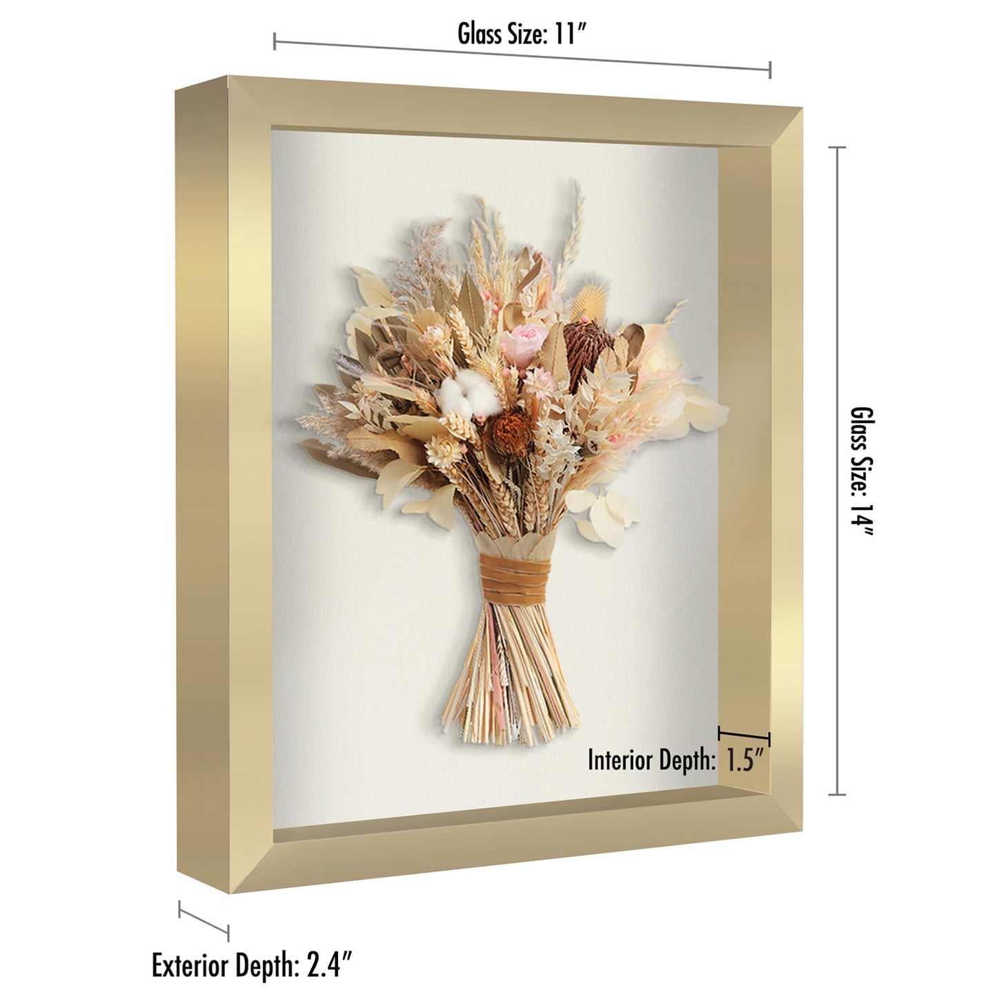 Americanflat 11x14 Shadow Box Frame with Shatter-Resistant Glass - Silhouette Collection - Large Shadow Box Display Case for Tabletop and Wall Display - Gold with Soft Felt Back