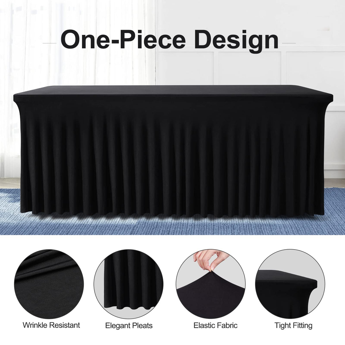 BDDC One-Piece Spandex Table Cover Skirt for 6FT Rectangle Tables