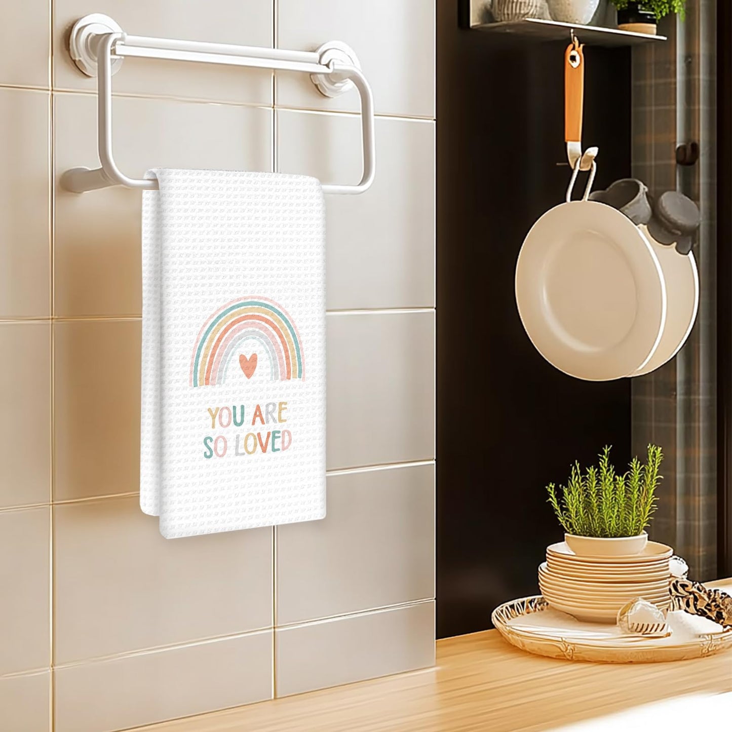 OINDADE Boho Rainbow Kids Hand Towels Set of 2 - Kids Bathroom Decor Hand Towels, You are My Sunshine Dish Tea Towel for Nursery Kitchen Bathroom, Rainbow HandTowels for BathroomDecor, 16x24In