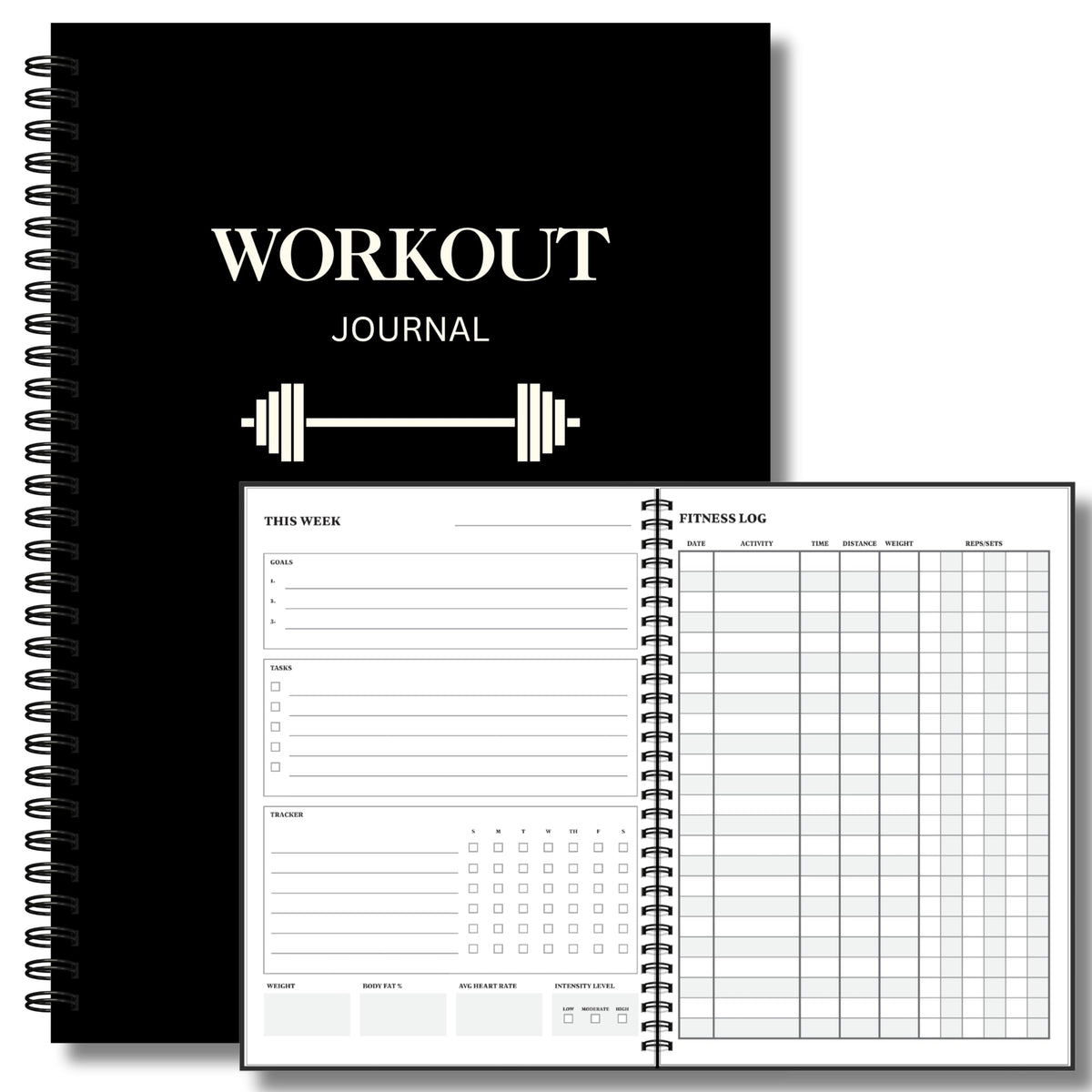 Workout Journal for Men – Fitness Journal & Workout Logbook, Gym Fitness Planner Journal with 52 Weeks of Tracking - Exercise Book for Weight Loss & Training – 8.2 x 6 inches – Spiral Hard-Cover - Black