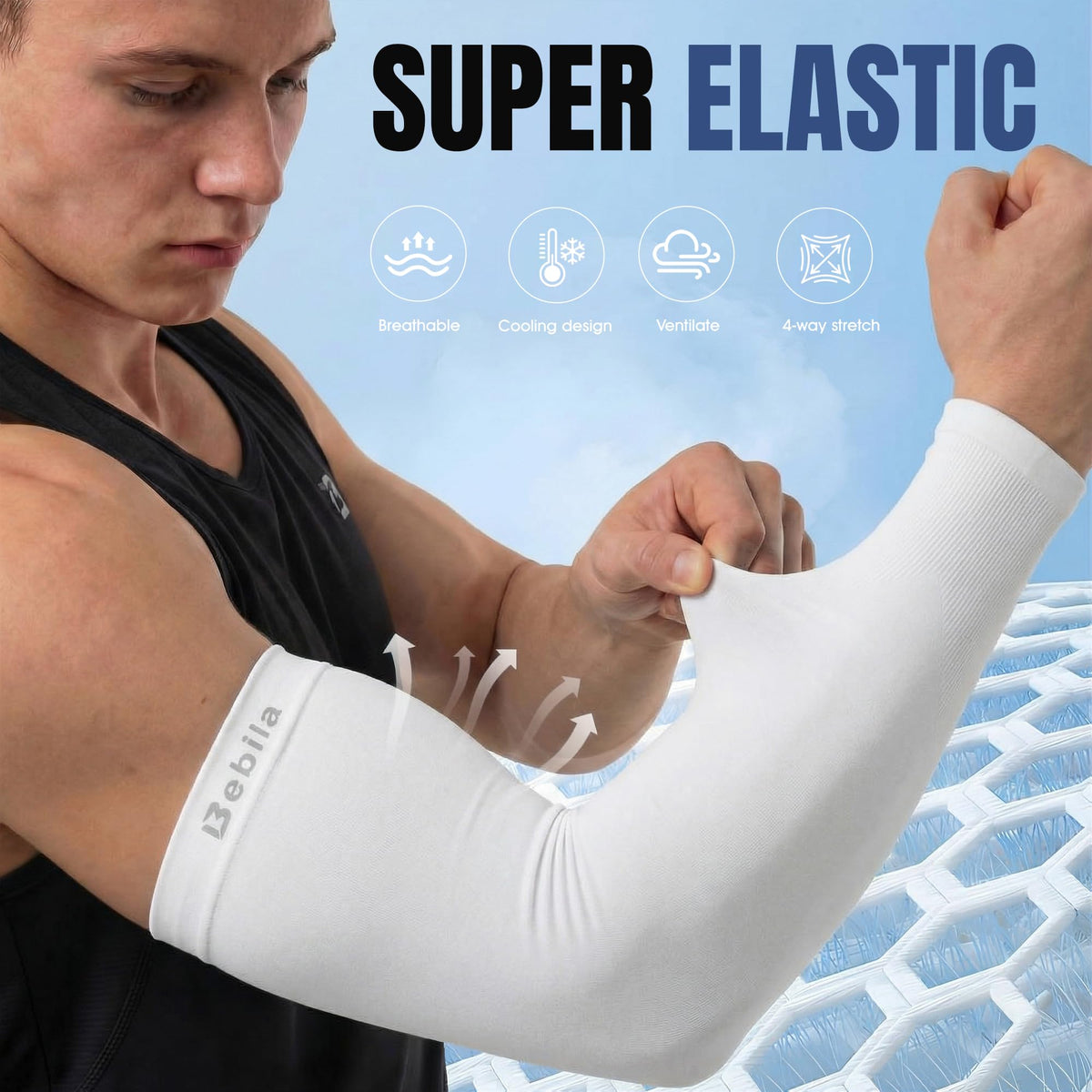 Bebila Arm Sleeves for Men Women, UV Sun Protection Sports Cooling Compression Sleeves for Basketball Golf Outdoor (Black+dark Gray+light Gray+white, Medium)