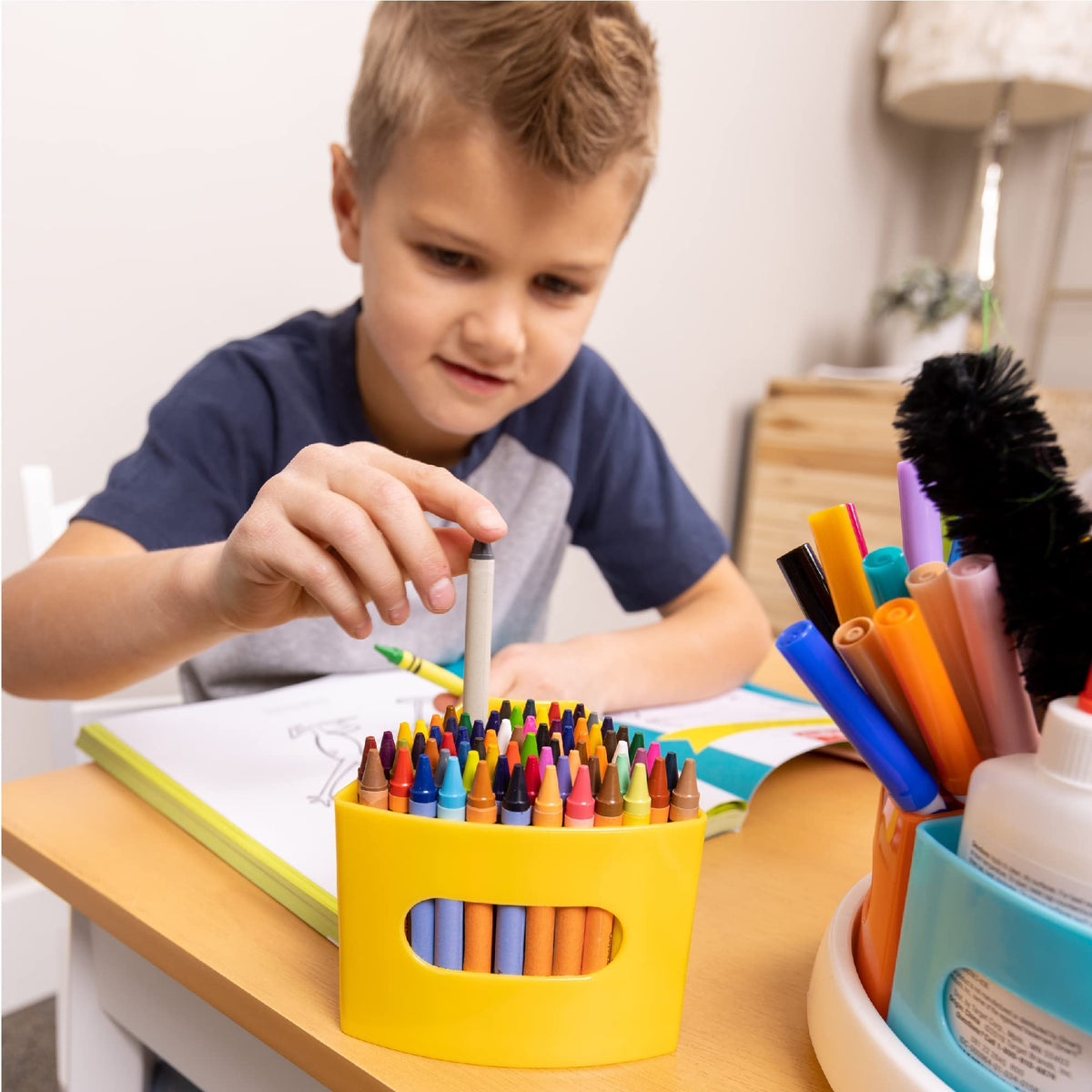Hapinest Rotating Art Supply Organizer - Crayon, Marker & Pencil Storage Solution for School Teachers & Classroom Crafts - Rotating Desk Organizer Caddy