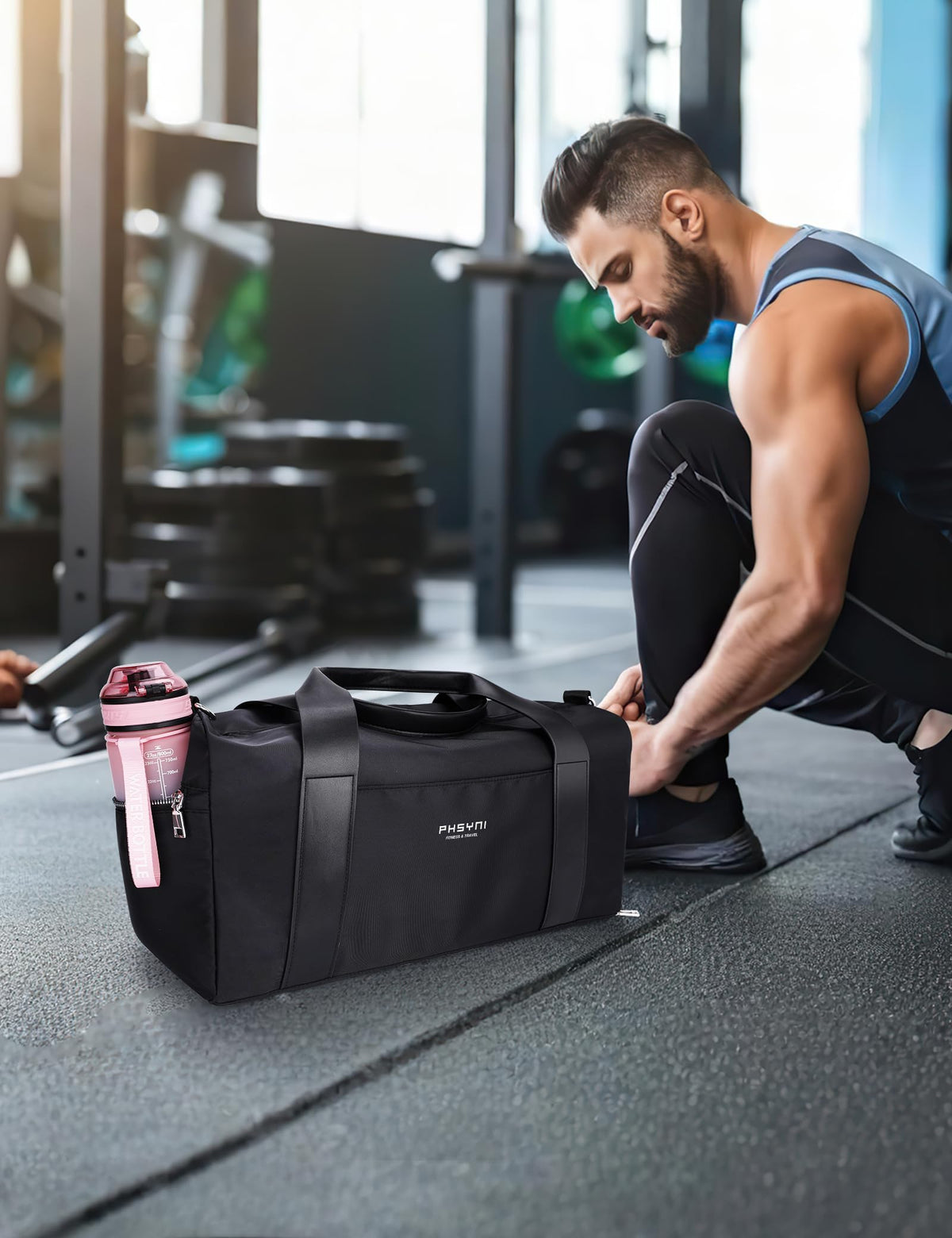 PHSYNI Gym Bag for Women with Shoe Compartment & Wet Pocket - Duffle Bag for Travel Sports Fitness Workout Athletic, 19“-Medium, Black