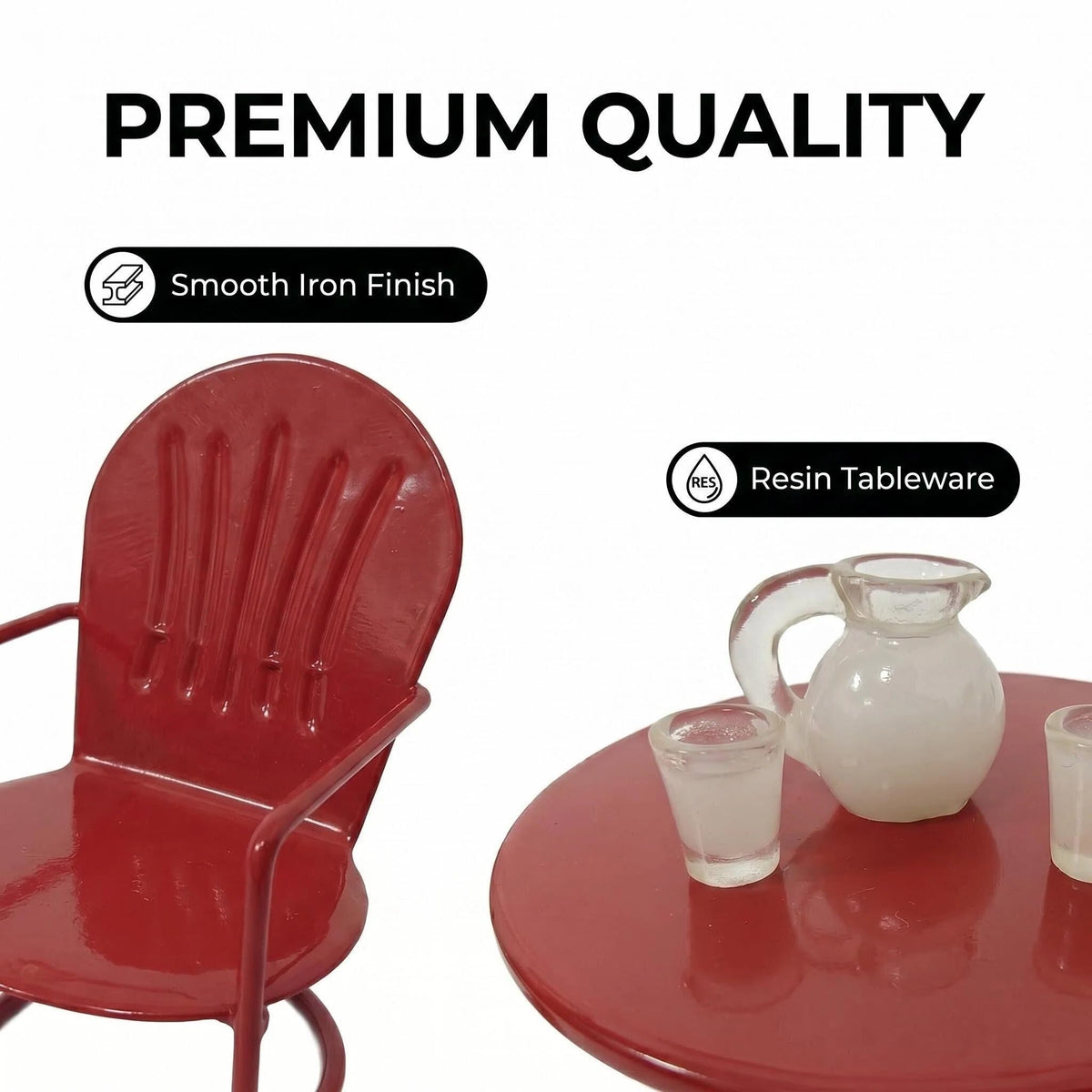 6 PCS Miniature Bistro Table & Chairs Set with Milk Pitcher Cups, 1 12 Scale Dollhouse Furniture Fairy Garden Patio Decoration Accessories