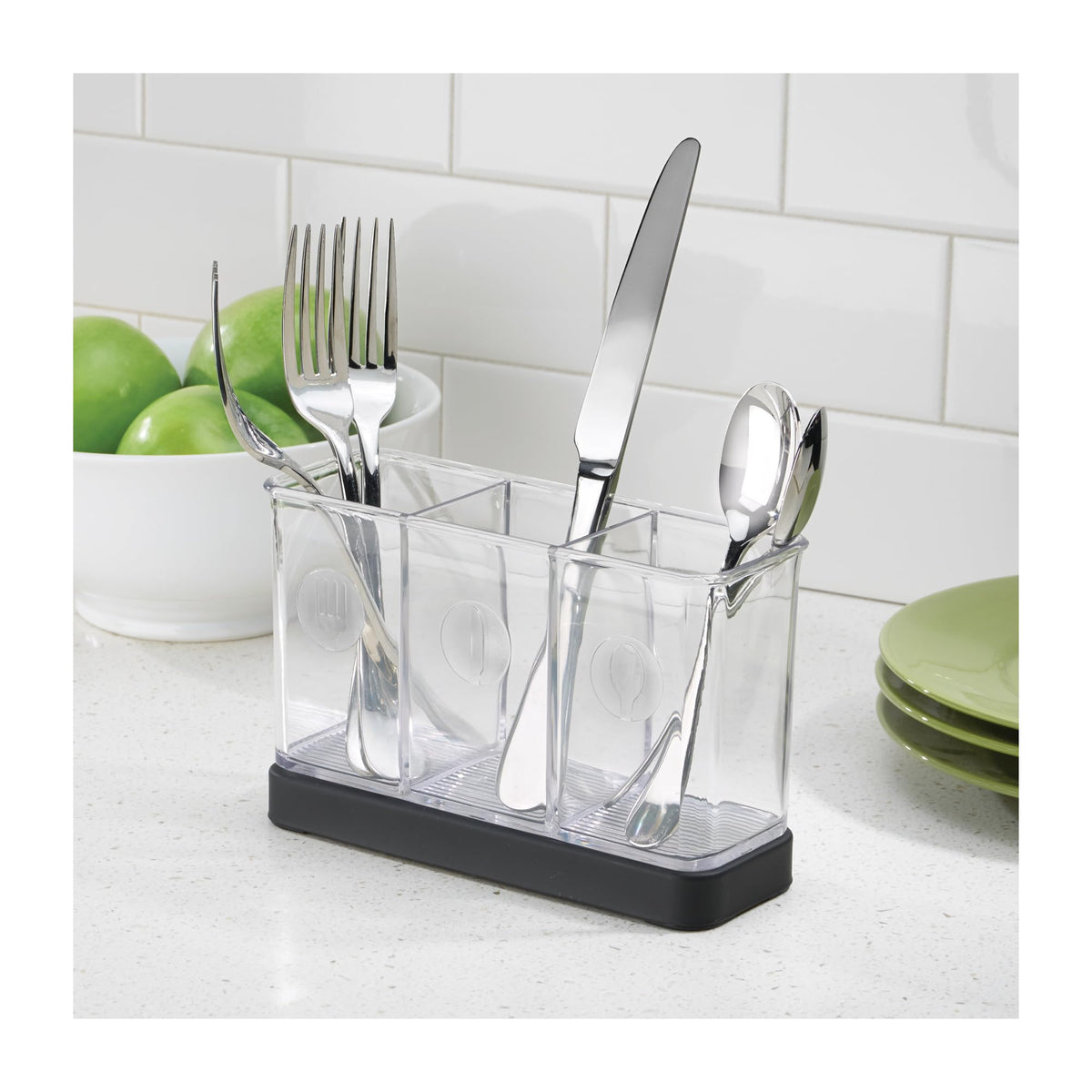 iDesign Forma Decorative Countertop Flatware Organizer - 7.4" x 2.6" x 4.75", Matte Black/Clear