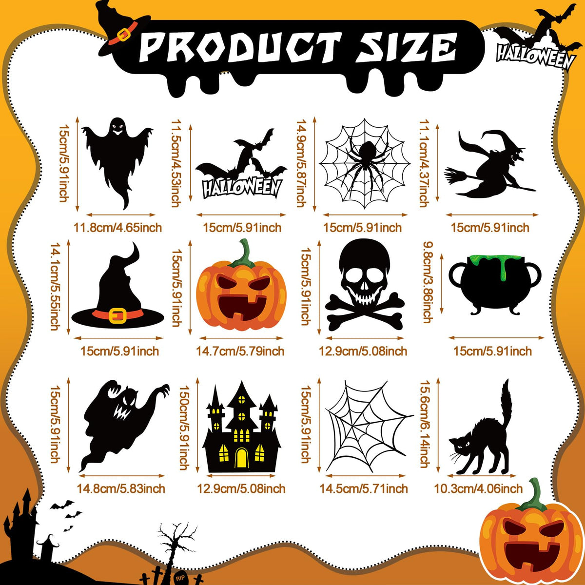 Dinifee 60 Pcs Halloween Cutouts Paper Bulletin Board Cutouts Decorations Ghosts Pumpkin Skull Shaped Die Cut Wall Decor for DIY Craft Halloween Party School Classroom Bulletin Board Decorations