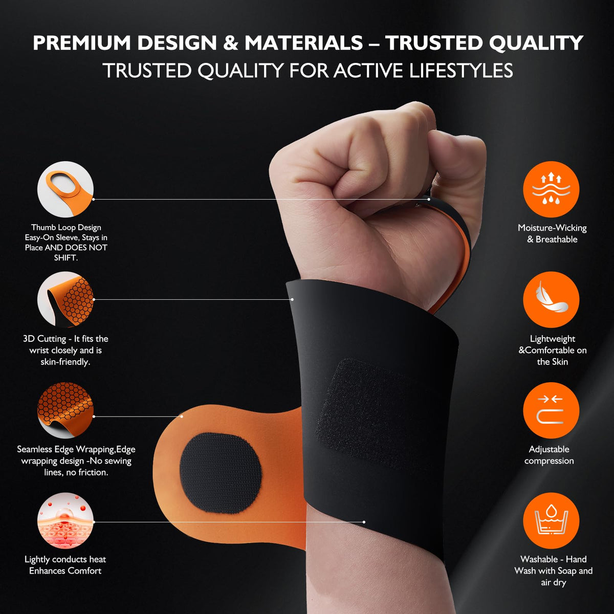 DR.SPRING Adjustable Wrist Brace & Wrist Protector for Carpal Tunnel, Arthritis & Tendonitis & Wrist Pain Relief, Breathable Moisture-Wicking Fabric with Durable hook-and-loop straps (1, Black, Large)