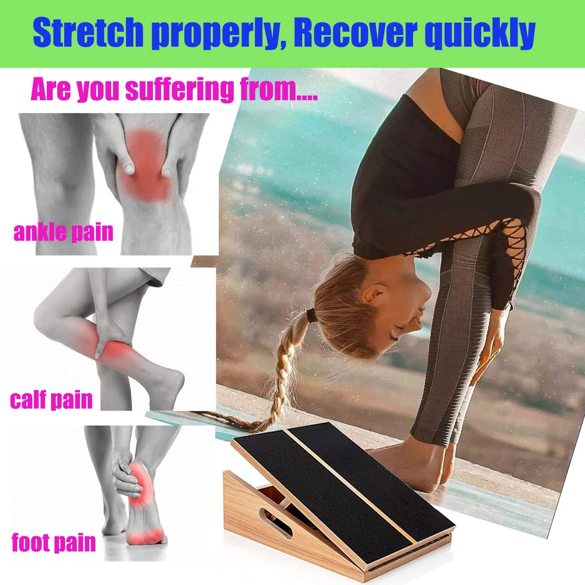 Slant Board for Calf Stretching Wooden Calf Stretcher Incline Board Adjustable Calf Stretch Board for Squats Knees Ankle