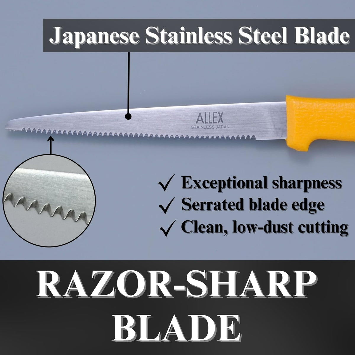 ALLEX Cardboard Cutter Tool Heavy Duty 5" – Japanese Stainless Steel Blade – Serrated Utility Knife for Cardboard, Styrofoam, Foam, Insulation – Made in Japan – Yellow (2 PCS)