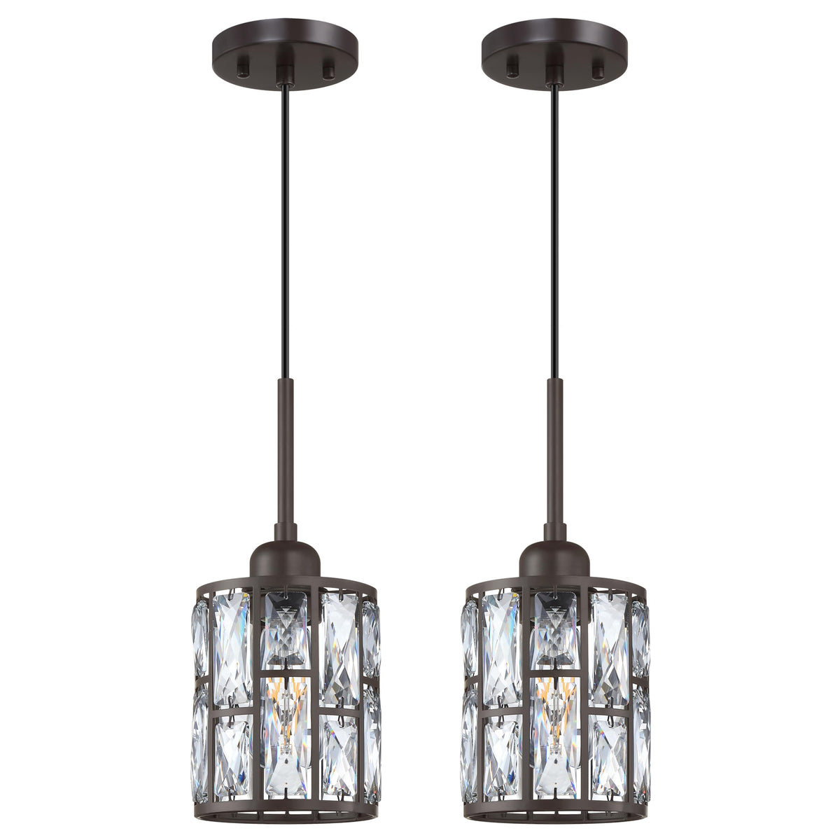 Dolaimy House 2 Pack Pendant Light Fixture, 6.3in Crystal Plate, Oil Rubbed Bronze, Modern Design for Bar, Dining Room, Living Room