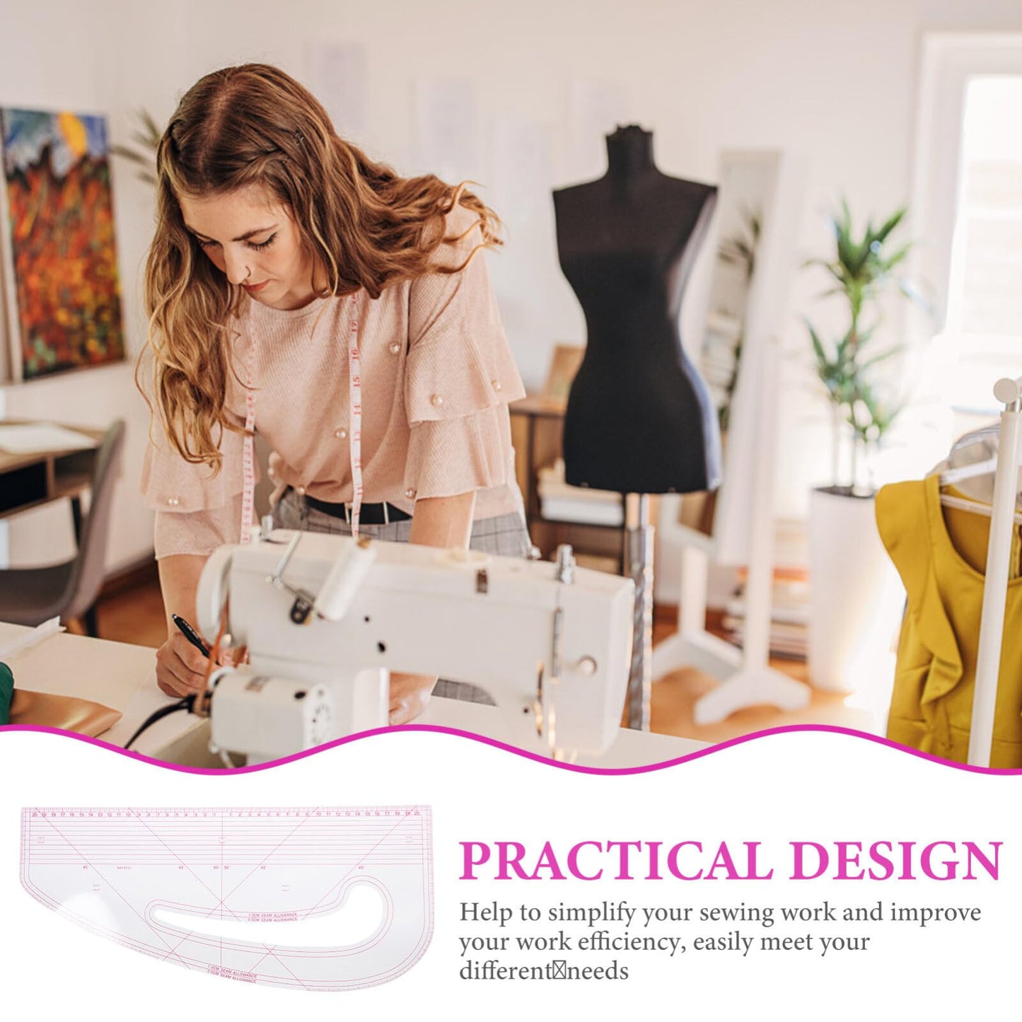 DOITOOL Pattern Maker Pattern Making Ruler for Sewing - 43 x 19 cm Multipurpose Metric Sewing Tools for Cutting, Marking, Drafting, Quilting & Dressmaking | Ideal for Fashion Design & Tailoring