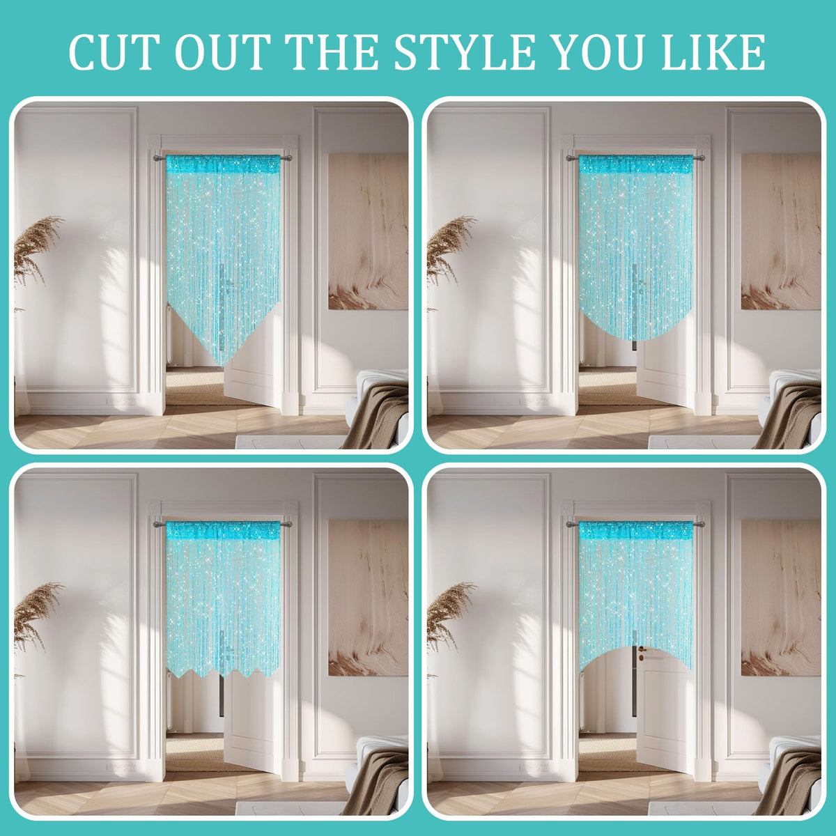 2 Pieces Teal Glitter String Curtains, 39x79 Inch Doorway Beads Curtains, String Curtain for Doorway, Room, Closet Partition, Windows Wedding Party Boho Tassel Home Decoration