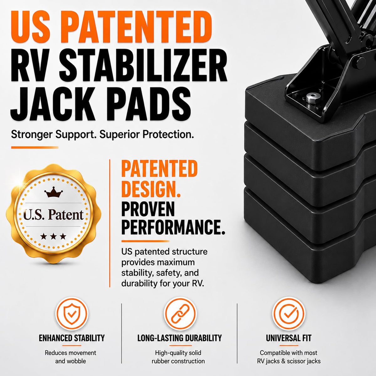 ROBLOCK RV Stabilizer Jack Pads 2 Pack, Heavy Duty Rubber Scissor Jack Leveling Blocks,Non-Slip Stabilizer Pad Solid Rubber Protection Foot for Travel Trailer Camper 5th Wheels,Black