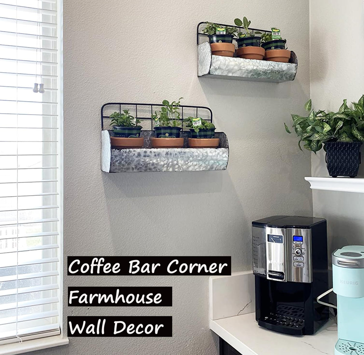 ShabbyDecor Galvanized Metal Farmhouse Wall Storage Holder Rustic Tin Shelves for Kitchen Laundry Room Bathroom Metal Hanging Wire Basket Set of 2