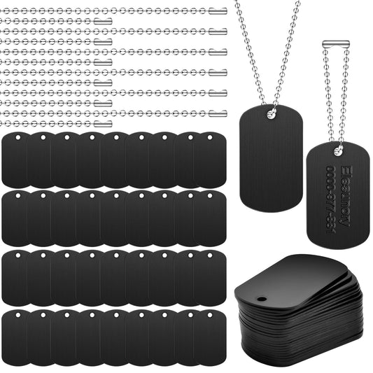 Elesunory 100Pcs Military Dog Tags Set, 50 Pcs Aluminum Blank Dog Tag and 50 Pcs Iron Necklace Chain, Dog Tags Personalized for Pets, Suitable for Laser Engraving