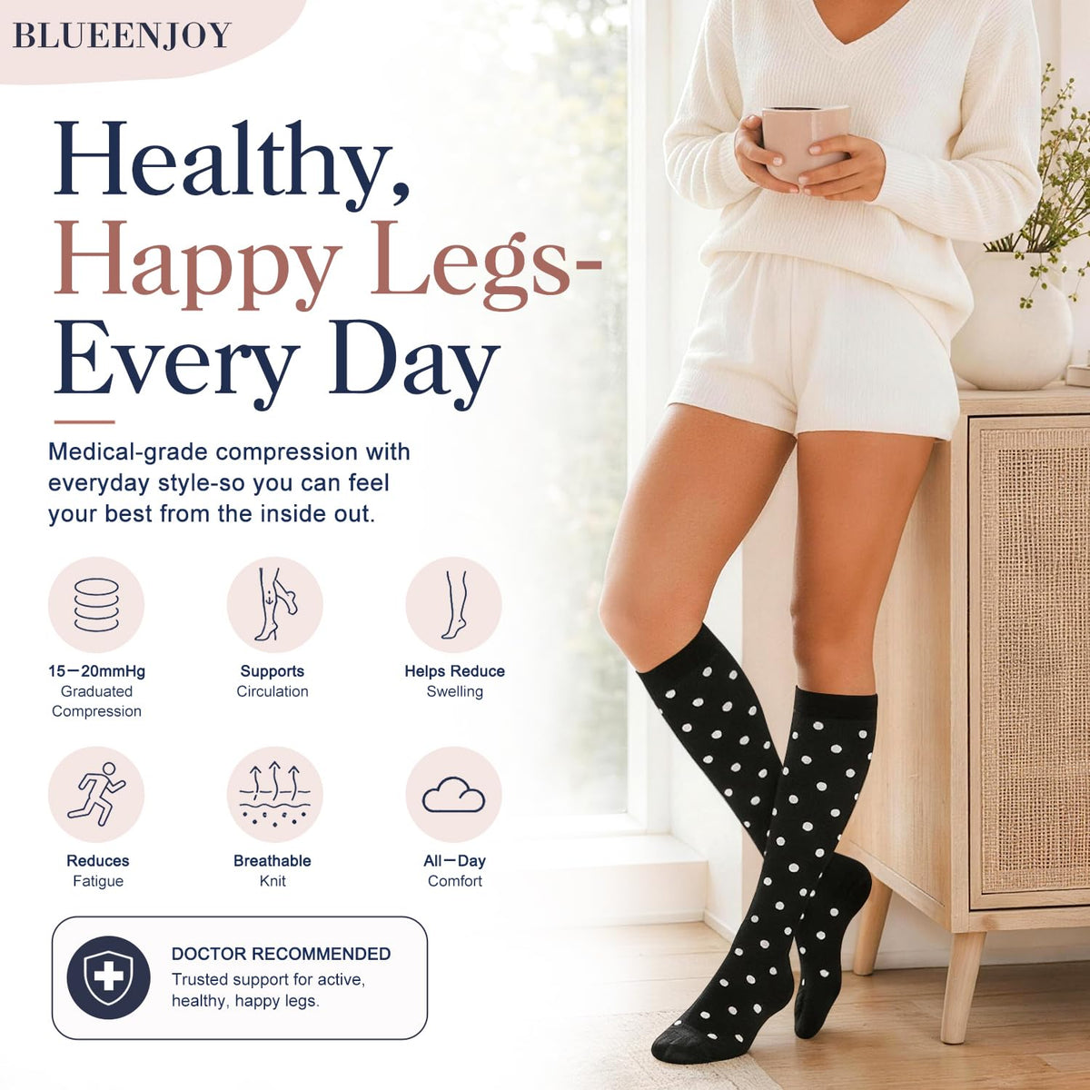 BLUEENJOY Copper Compression Socks for Women & Men (6 pairs) - Best Support for Nurses, Running, Hiking, Recovery