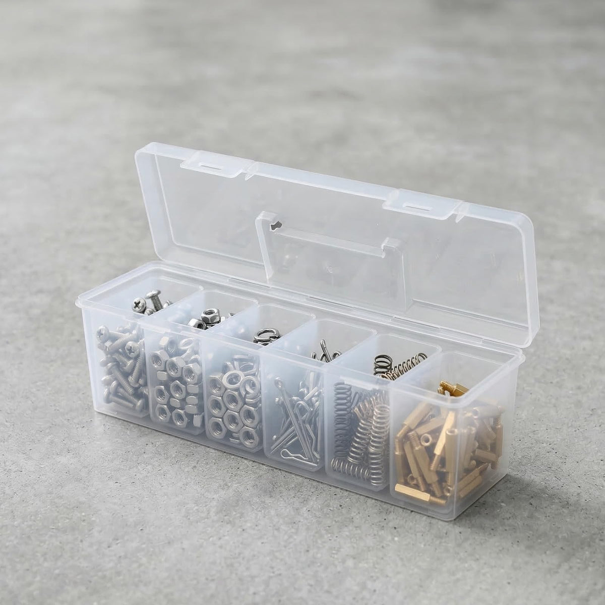 Mowhut Tool Box Organizer, Clear Plastic Small Tool Box With 6 Removable Bins, Portable Hardware Storage Case for Garage Repairs, Screw Sorting, Craft Supplies With Carry Handle