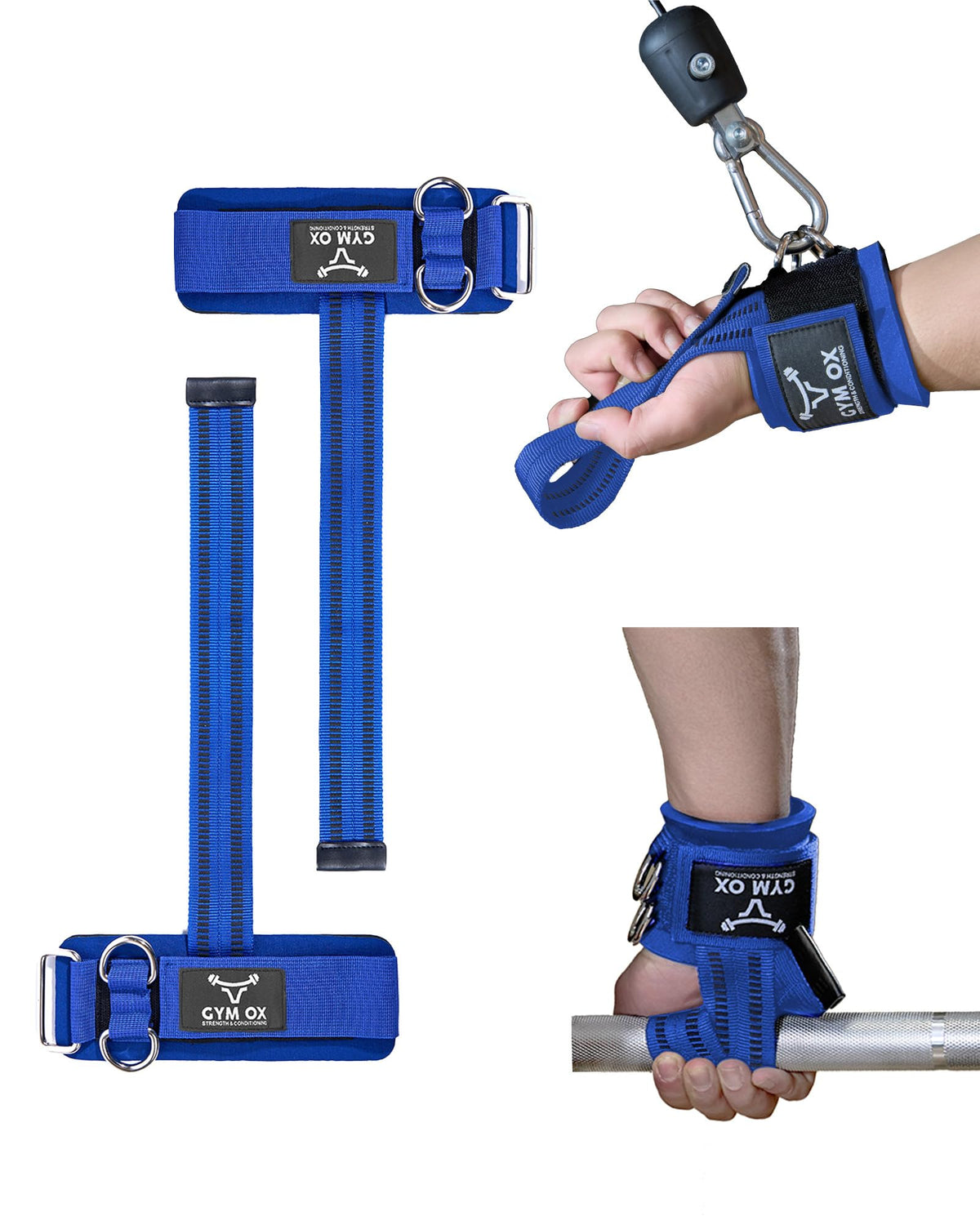 2-in-1 Weight Lifting Straps with D Ring, 7mm Neoprene Padded Wrist Support for Men & Women, Heavy Duty Gym Wrist Straps & Cable Machine Attachment for Gym, Powerlifting, Rows, Pull-ups (Blue)