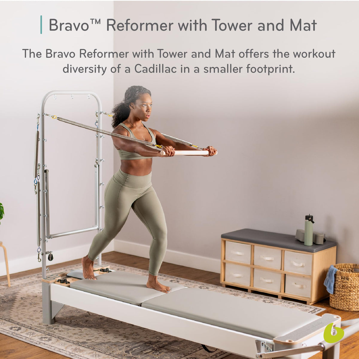 Balanced Body Bravo Reformer with Tower and Mat, Pilates Apparatus for Studio and Home Workouts, Dove