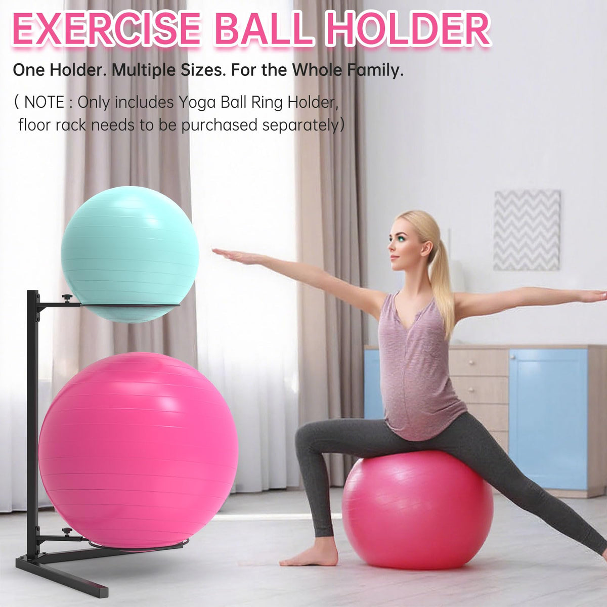 KOMOHOM Wall Mount Stability Ball Storage Rack for 26" Large Balls, Adjustable Heavy Duty Exercise Ball Holder for Home Gym, Metal Bracket for Yoga Ball, Swiss Ball, Physio Ball, Medicine Ball