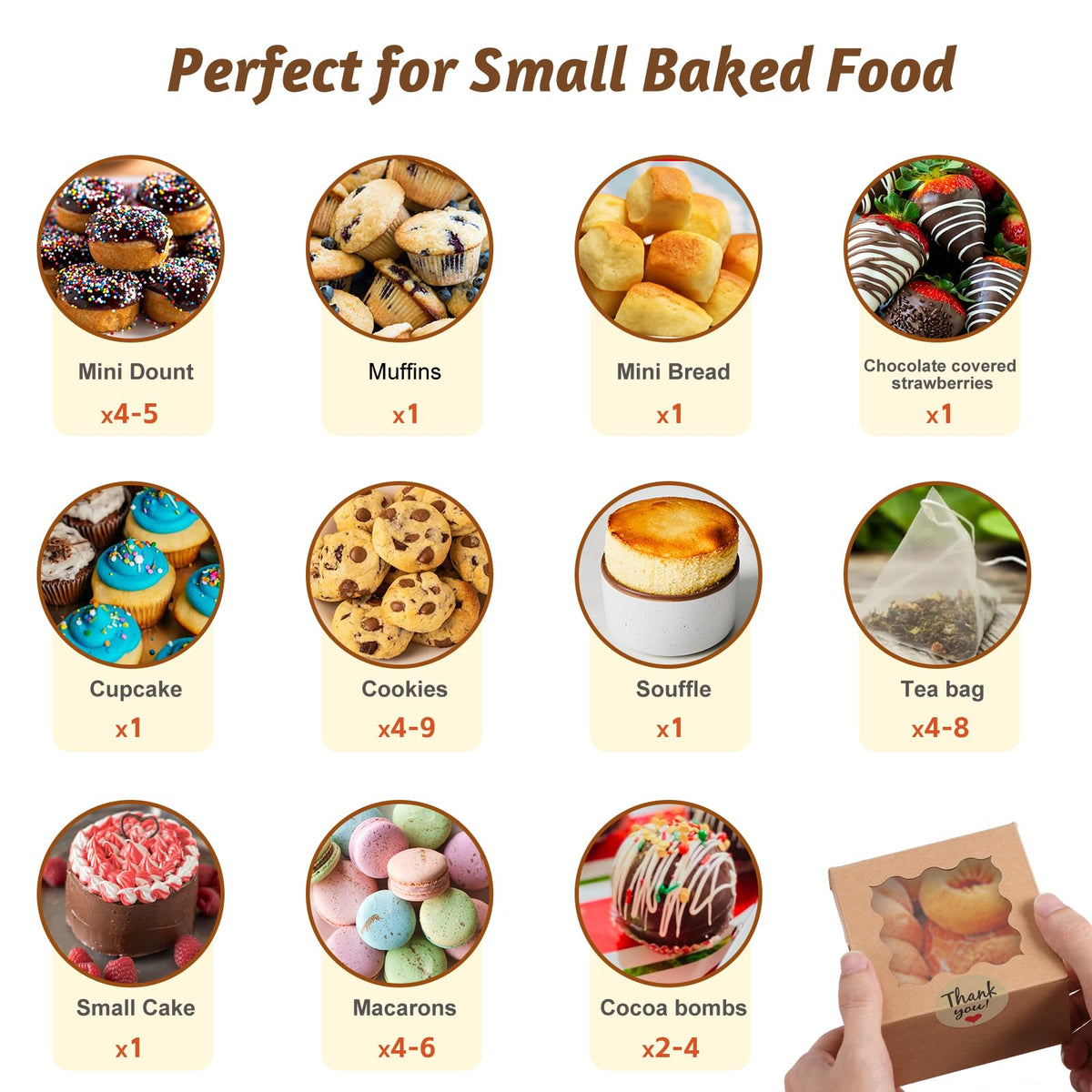 Norxziore 50pcs Brown Cookie Boxes with Window, 4x4x2.5 Inches Small Treat Boxes, Kraft Grease-proof Film Paper Bakery Boxes, Pastry Boxes for Dessert, Strawberries, Cupcake, Valentine, Gift Giving